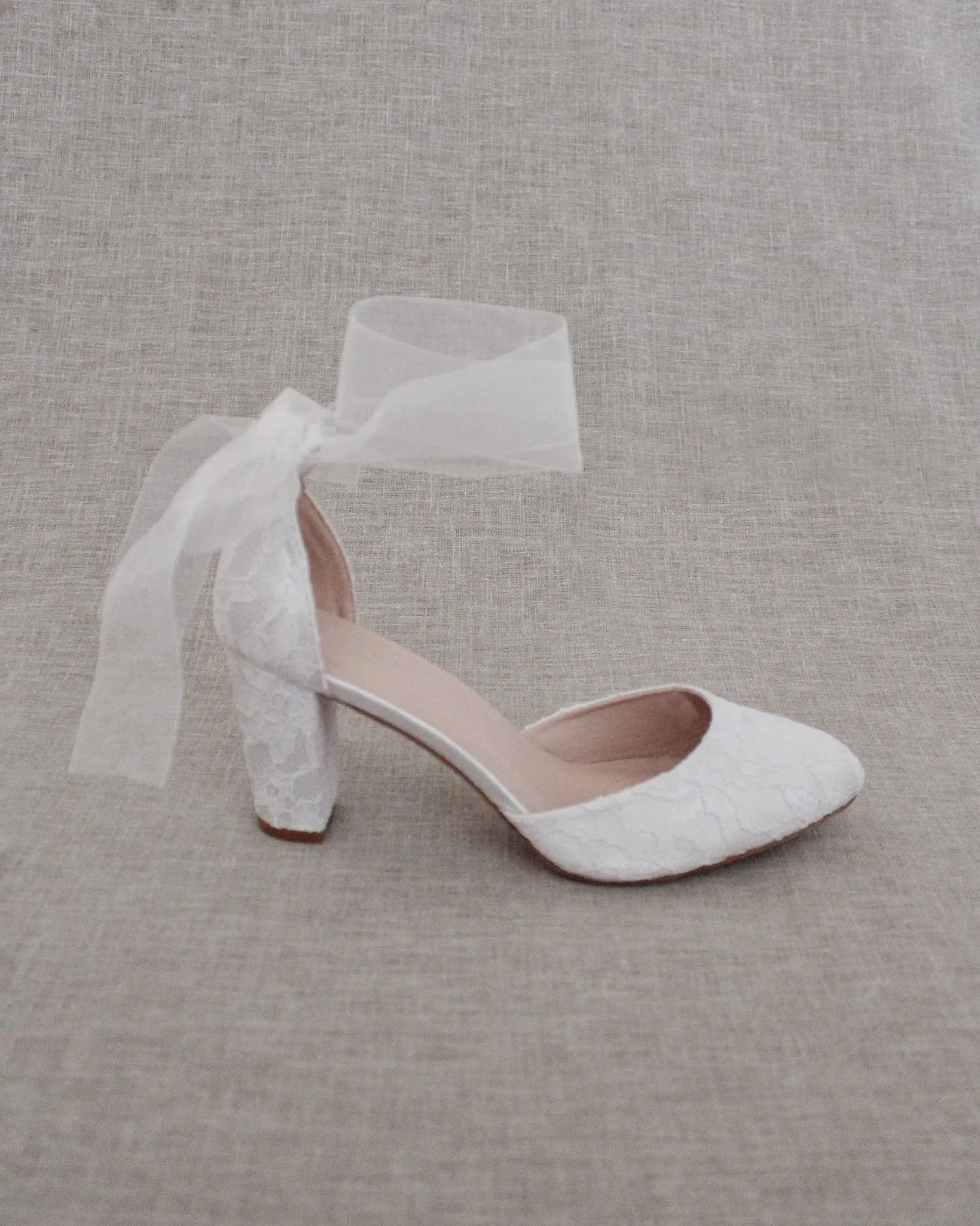 Lace Block Heel with Wrapped Satin Tie