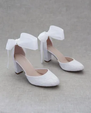 Lace Block Heel with Wrapped Satin Tie
