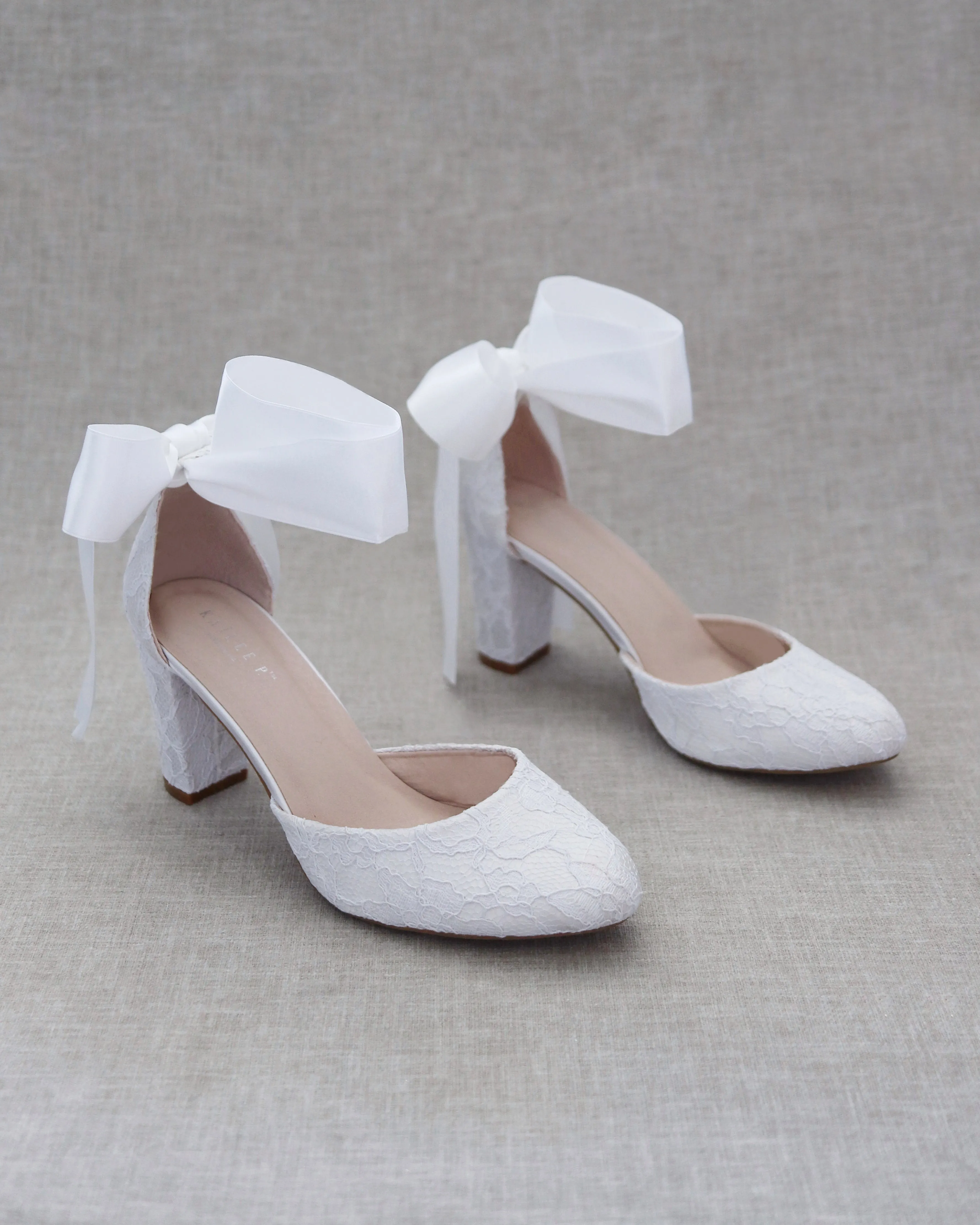 Lace Block Heel with Wrapped Satin Tie