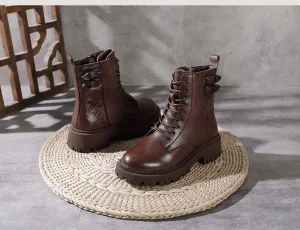 Lace Up Thick Heel Boots Women Round Toe