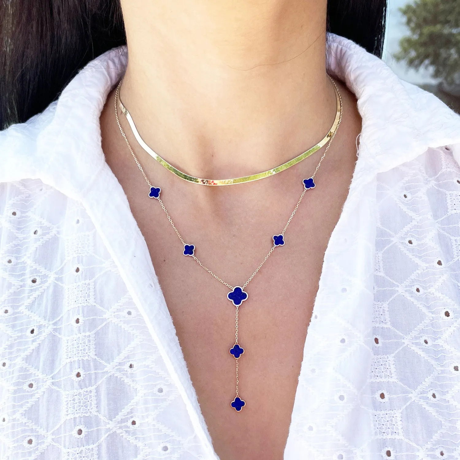 Lapis Clover Station Lariat Necklace