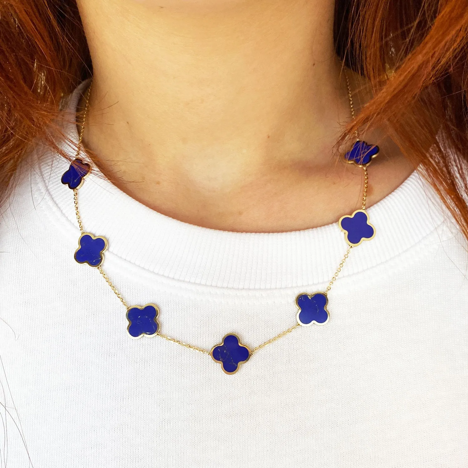 Large Lapis Clover Necklace
