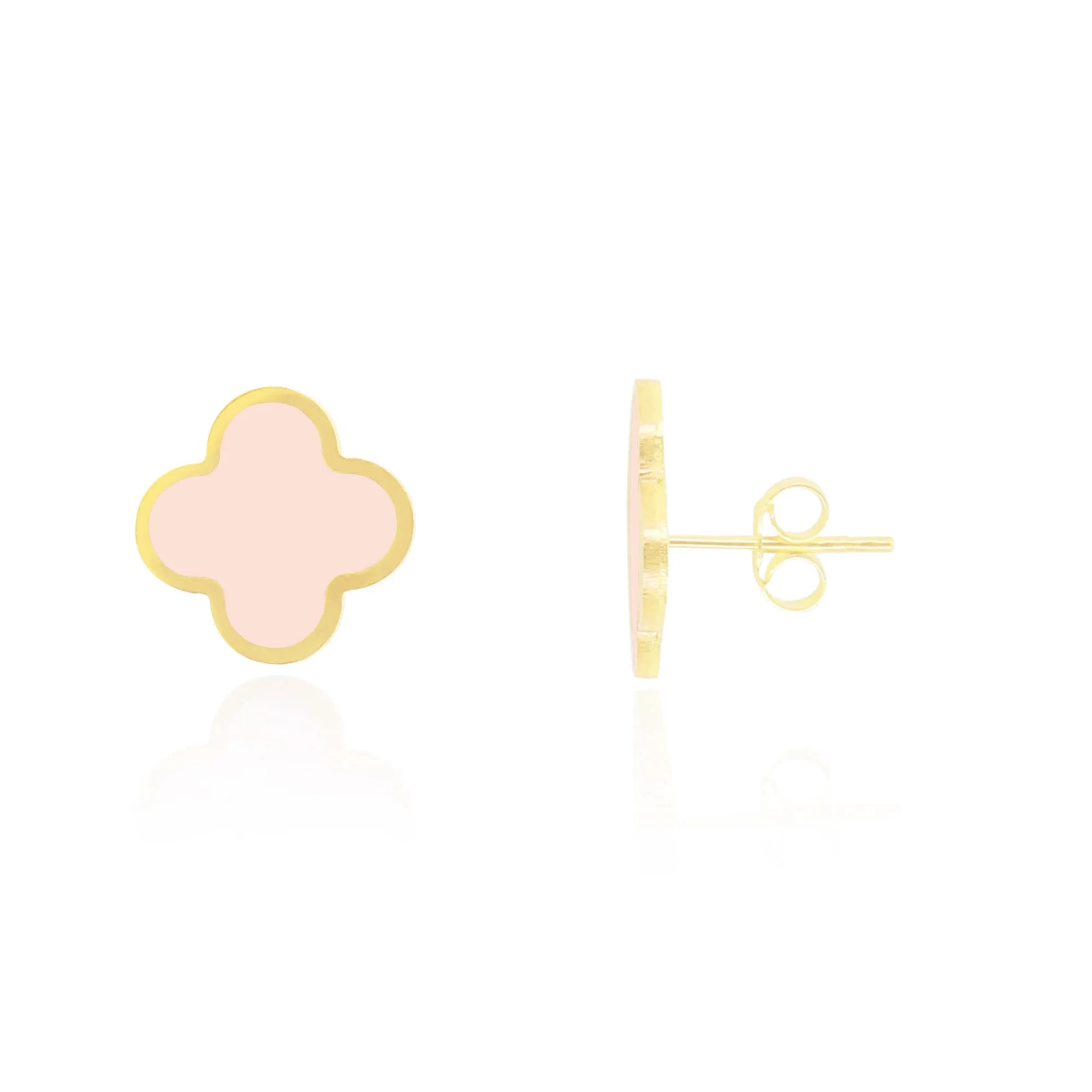 Large Pink Pearl Clover Stud Earrings