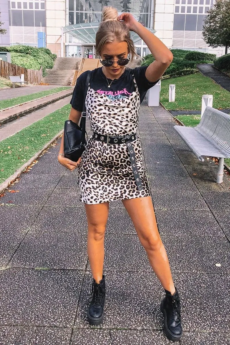 Leopard Satin Ruched Side Slip Bodycon Dress - Davie