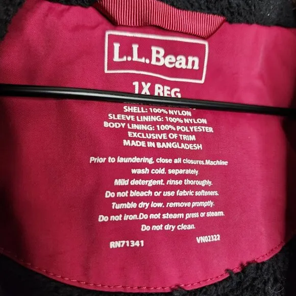 L.L. Bean Winter Warmer Jacket Fleece Lined in Dark Magenta Women's Size 1X