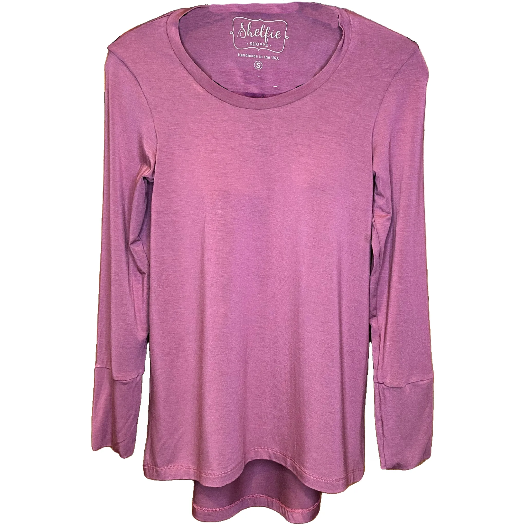 Long Sleeved Hi Lo Top with Built In Shelf Bra