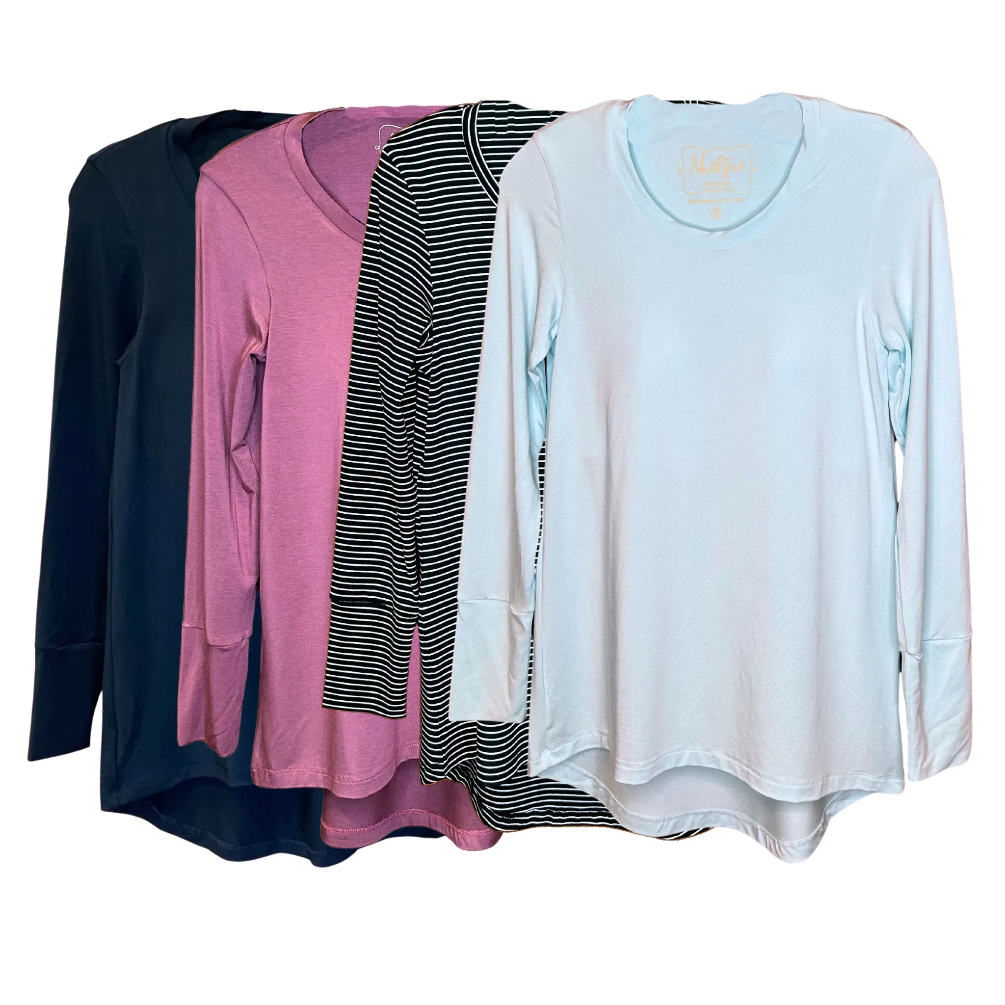 Long Sleeved Hi Lo Top with Built In Shelf Bra
