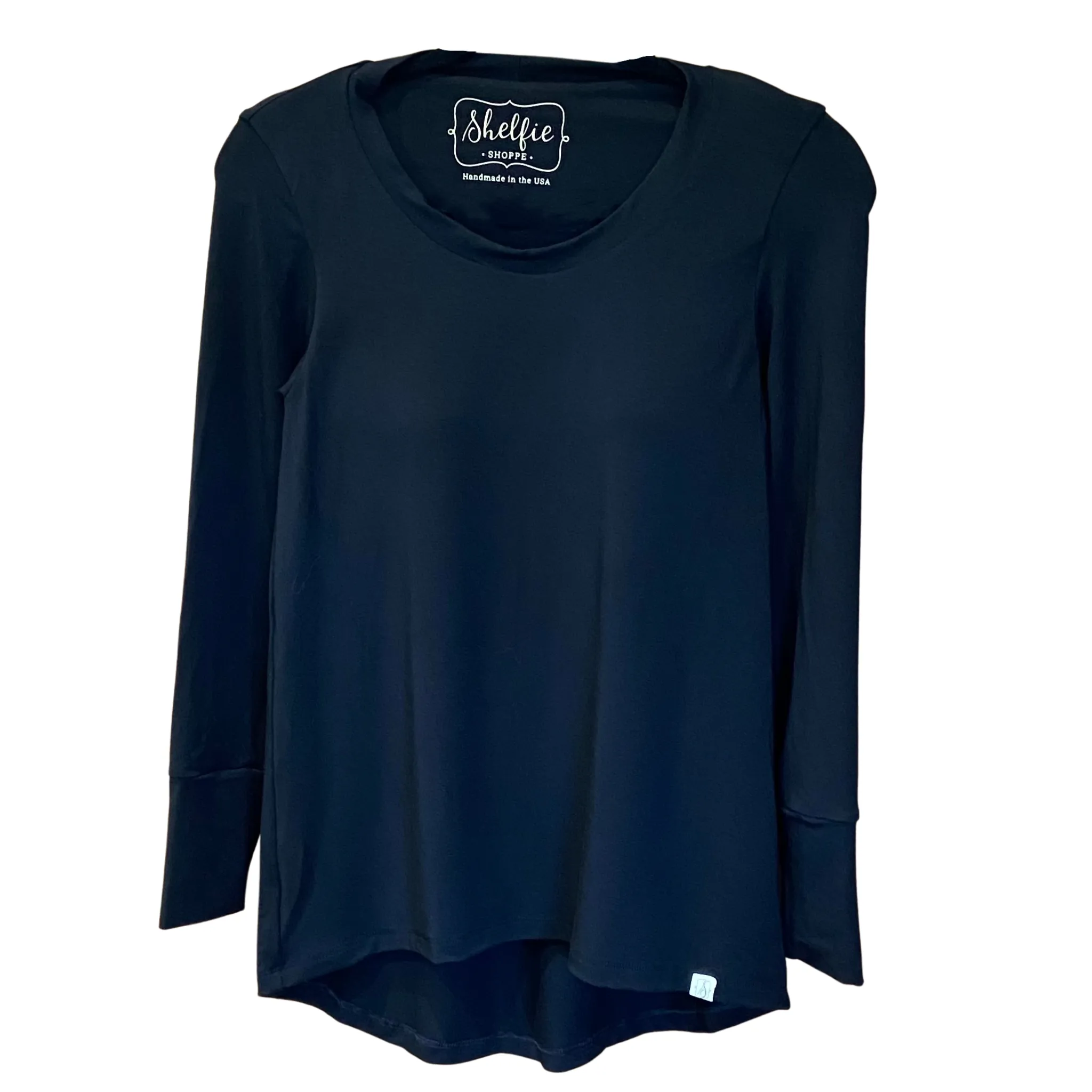 Long Sleeved Hi Lo Top with Built In Shelf Bra
