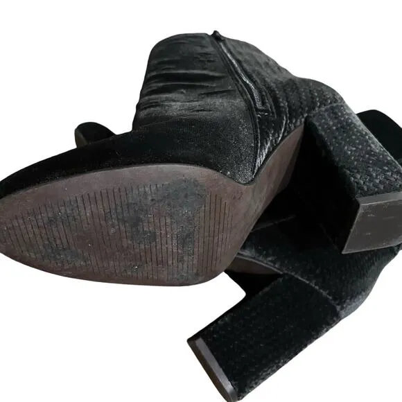 Lucky Brand Womens Black Velvet Wesson Bootie block heel 7