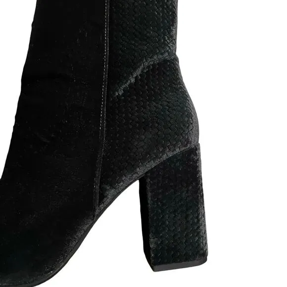 Lucky Brand Womens Black Velvet Wesson Bootie block heel 7