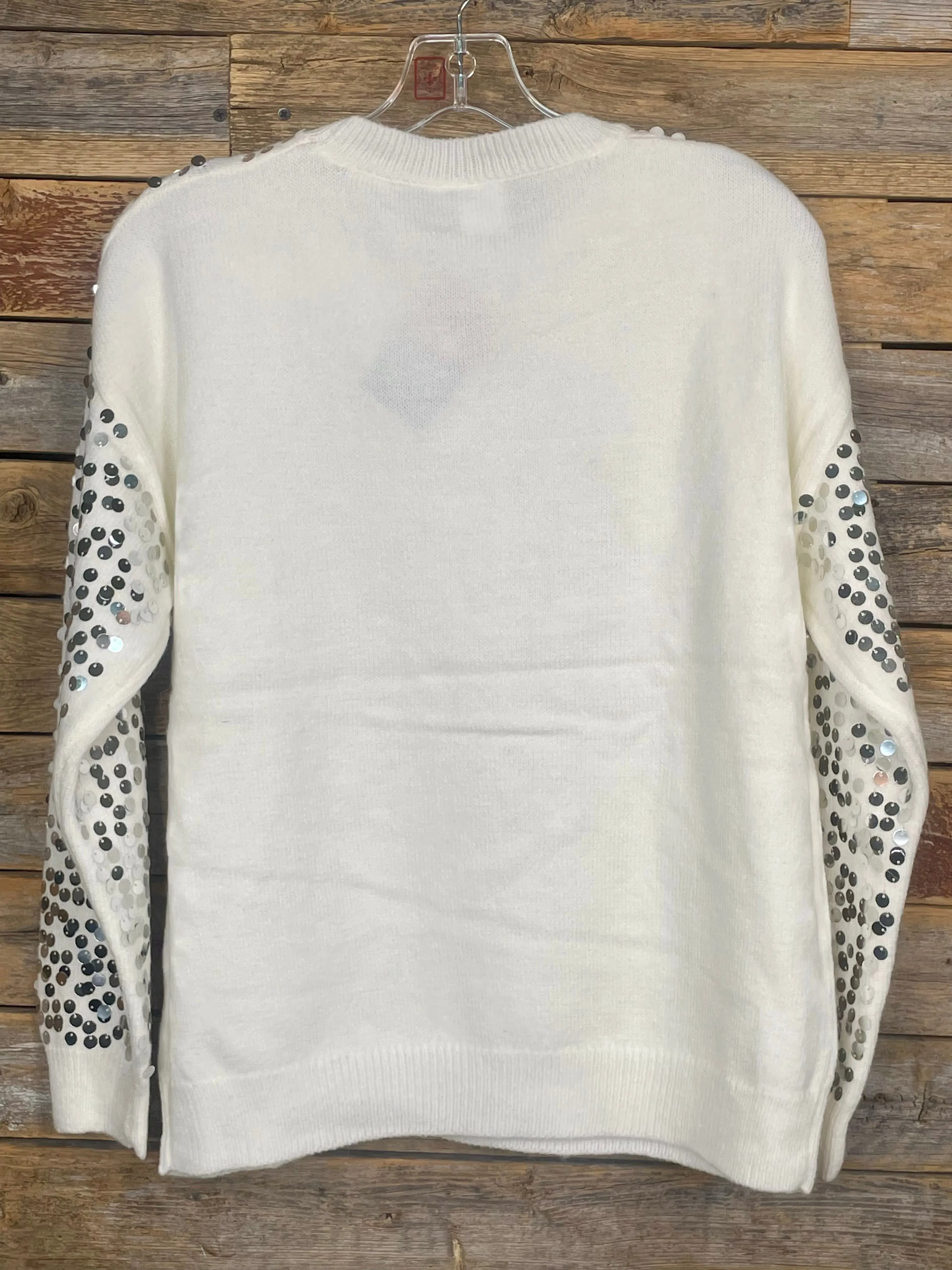 Maisy Sequin Crew Neck Sweater - White