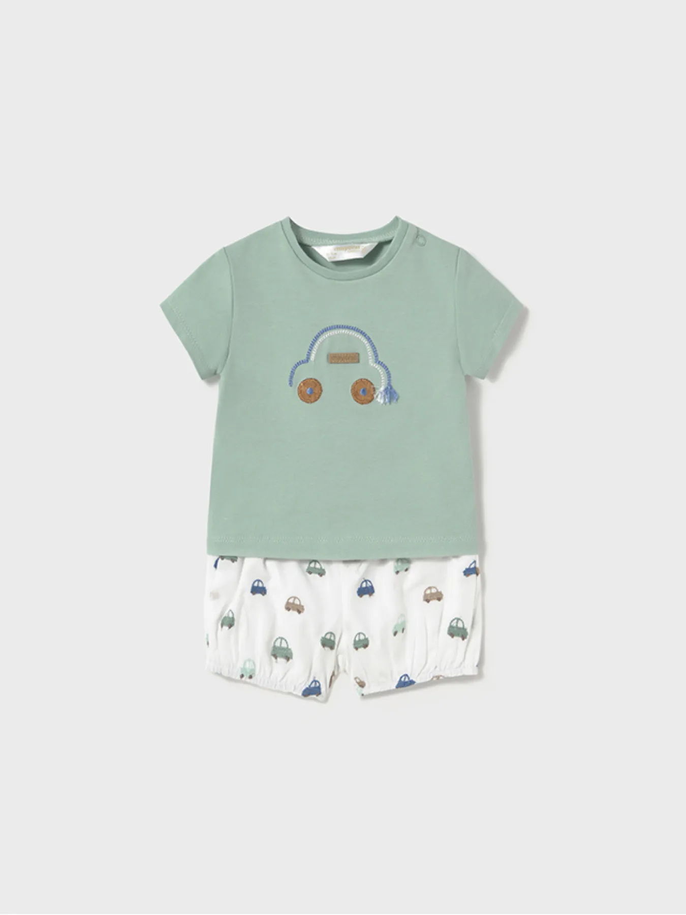 Mayoral Baby Boy Green & White Car Print Short Set