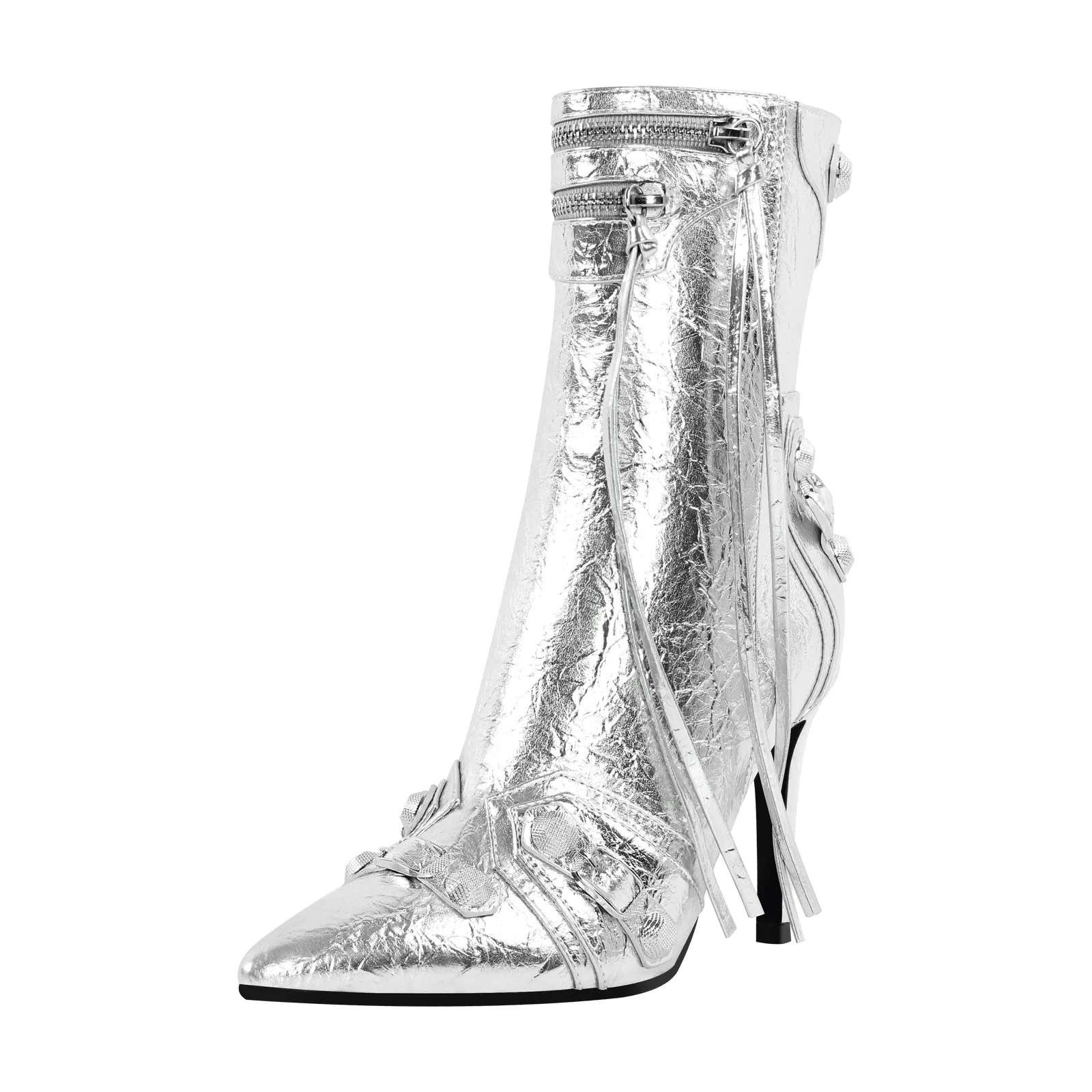 Metallic Pointed Toe Rivet Ankle Boots