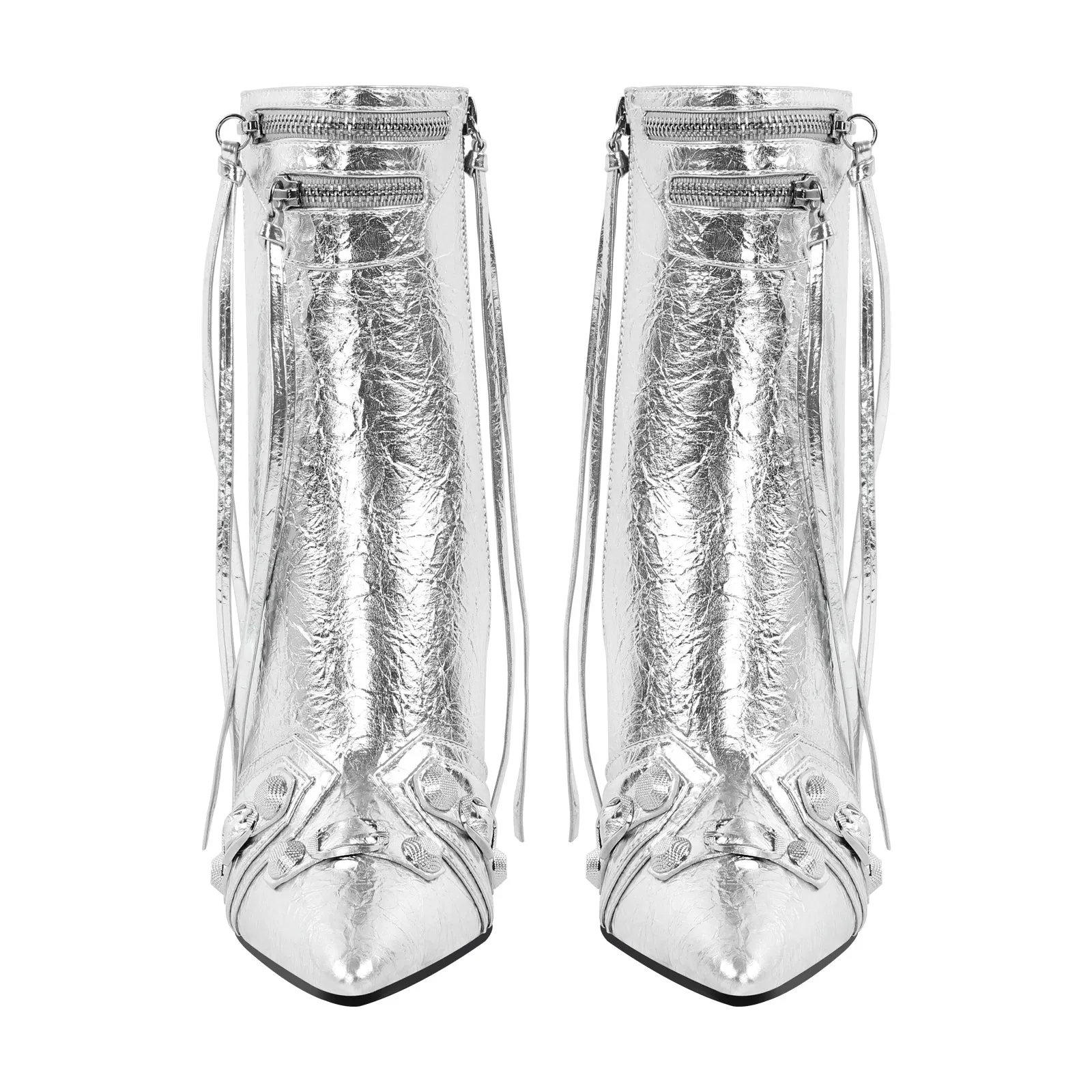 Metallic Pointed Toe Rivet Ankle Boots