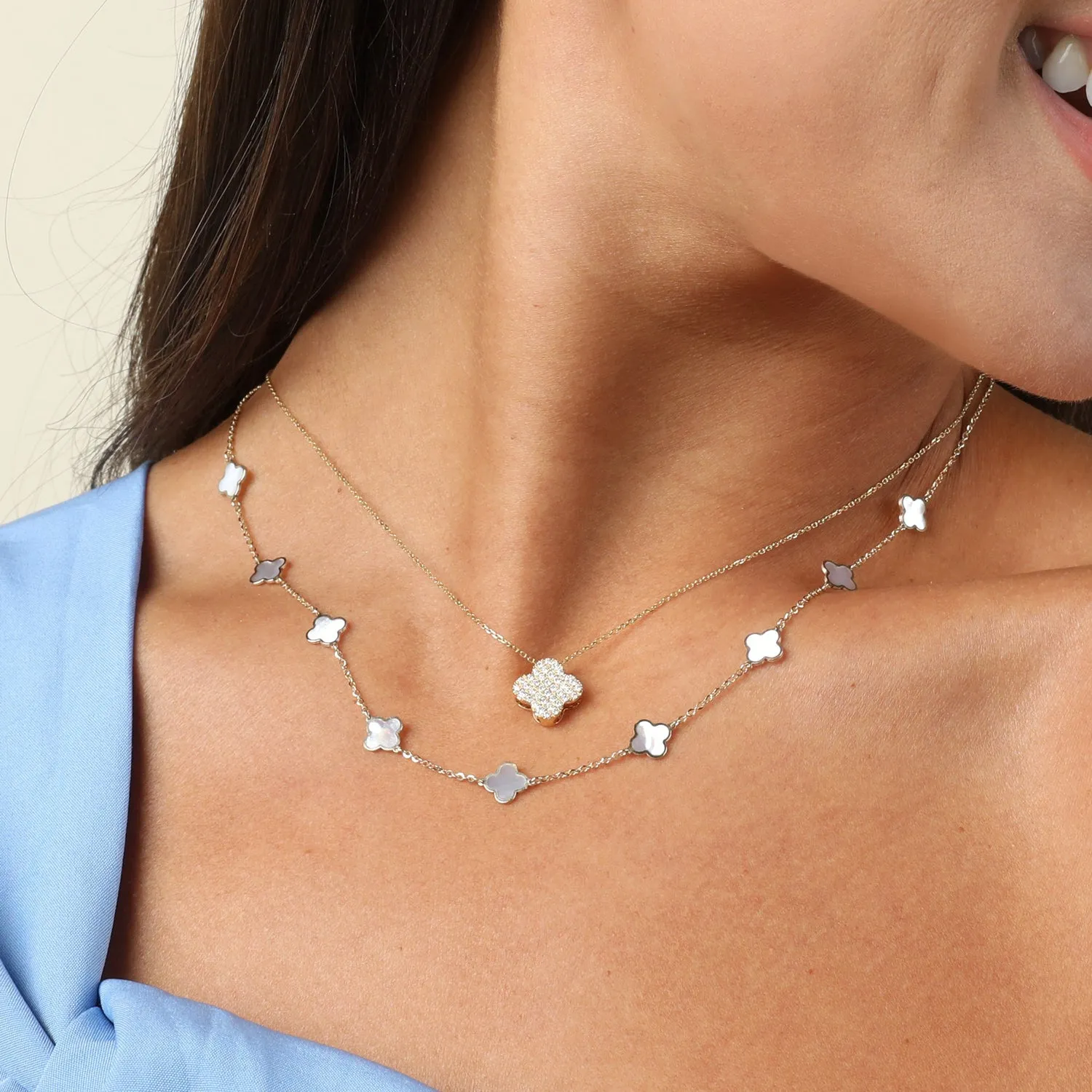 Mini Mother of Pearl Clover Necklace