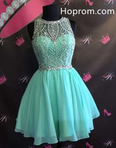 Mint Chiffon Homecoming Dress, Strapless Homecoming Dress