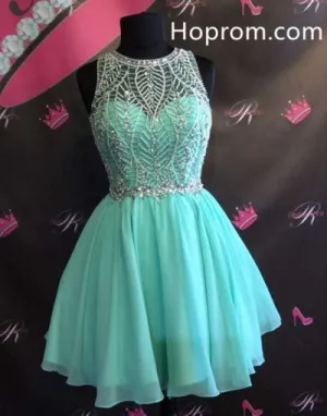 Mint Chiffon Homecoming Dress, Strapless Homecoming Dress