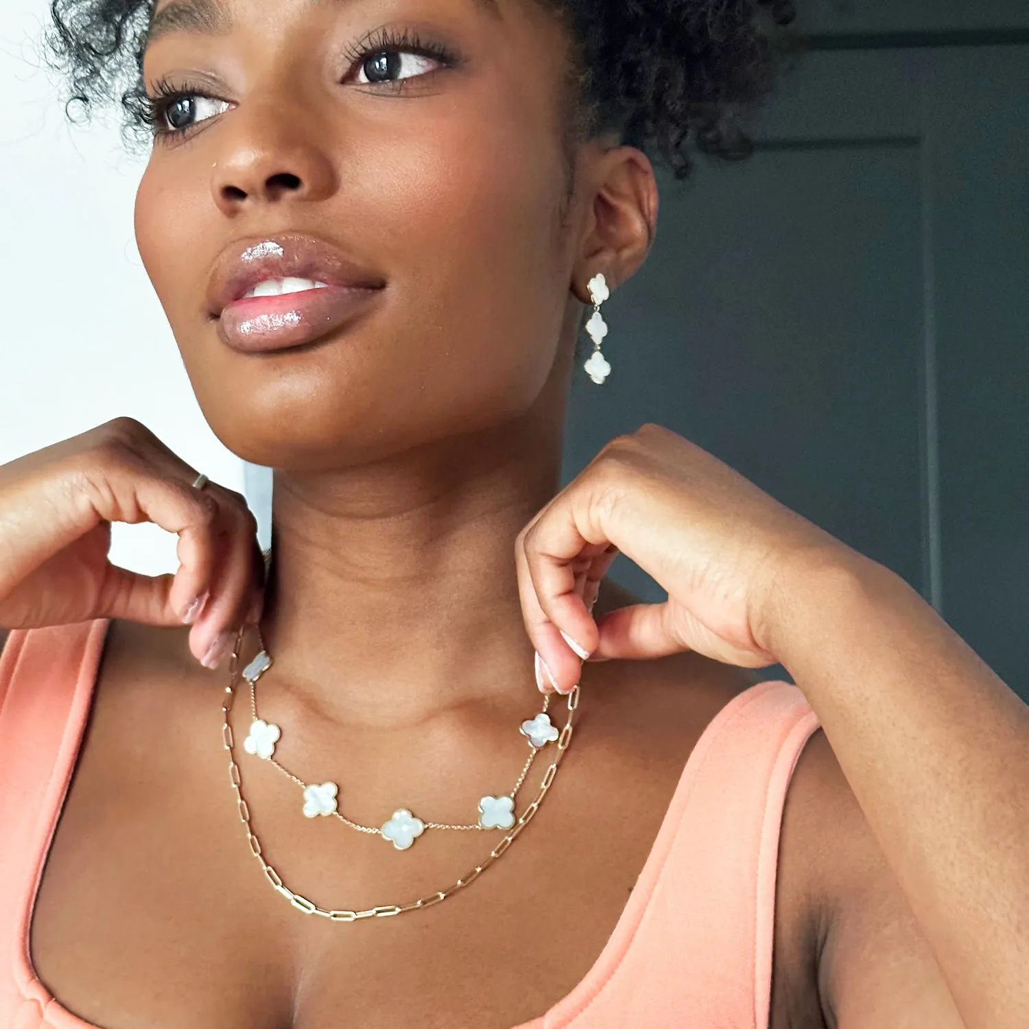 Mother of Pearl Clover Dangle Earrings