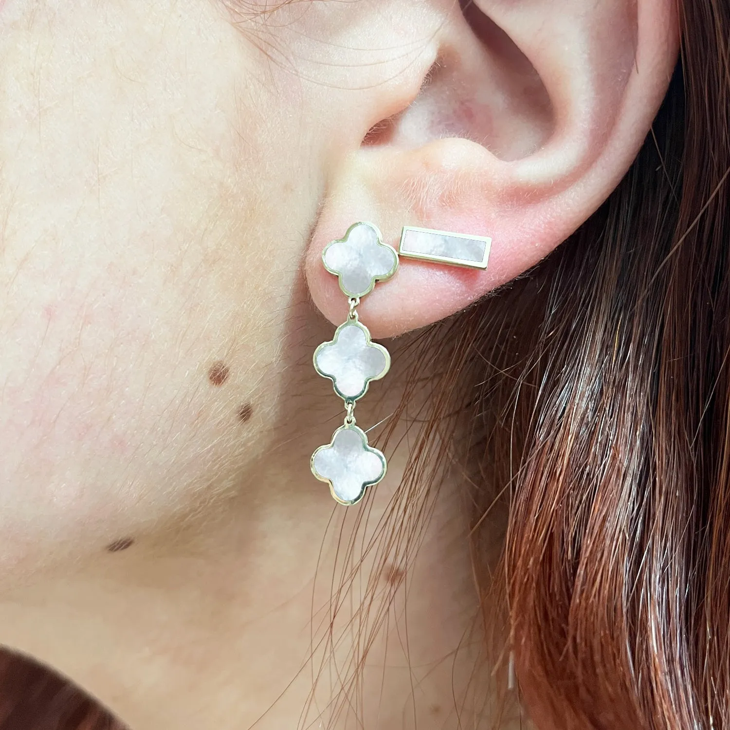 Mother of Pearl Clover Dangle Earrings