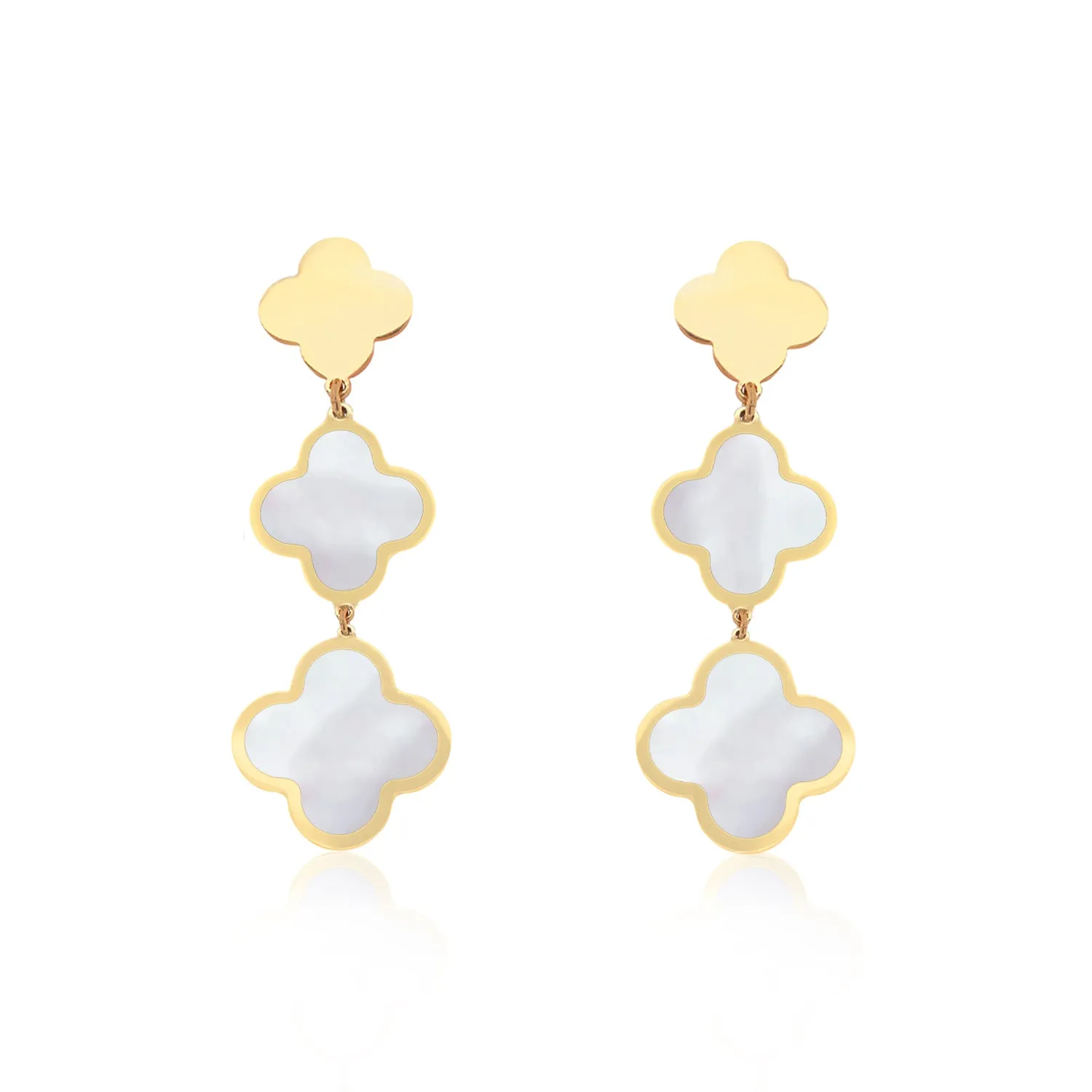 Mother of Pearl Graduating Clover Dangle Earrings