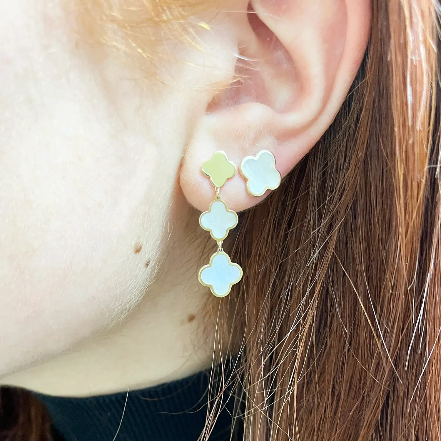Mother of Pearl Graduating Clover Dangle Earrings