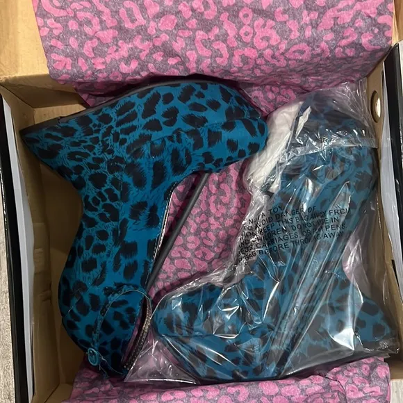 New Blue Leopard Print Platform Wedge Ankle Strap Funky Heel