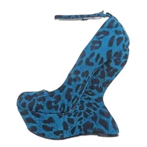 New Blue Leopard Print Platform Wedge Ankle Strap Funky Heel