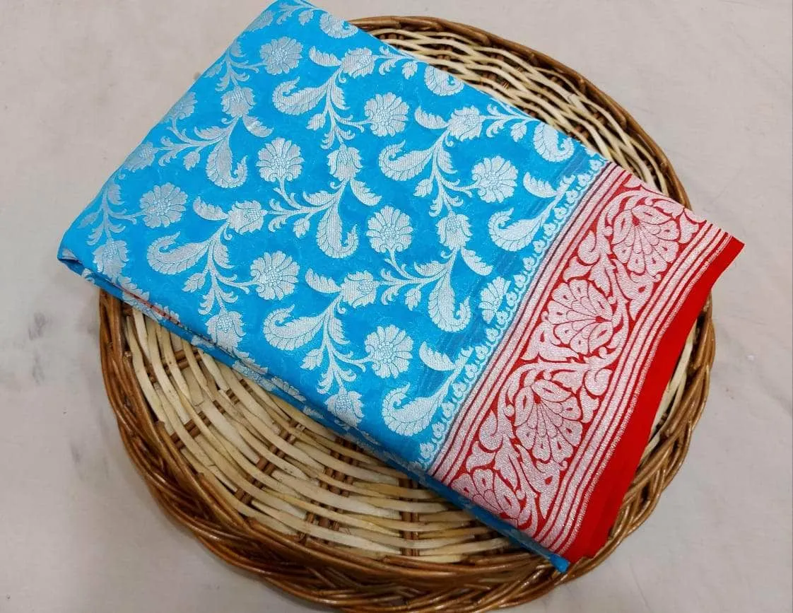 New Designer Pure Handloom Banarasi Khaddi Chiffon Georgette Silk Saree