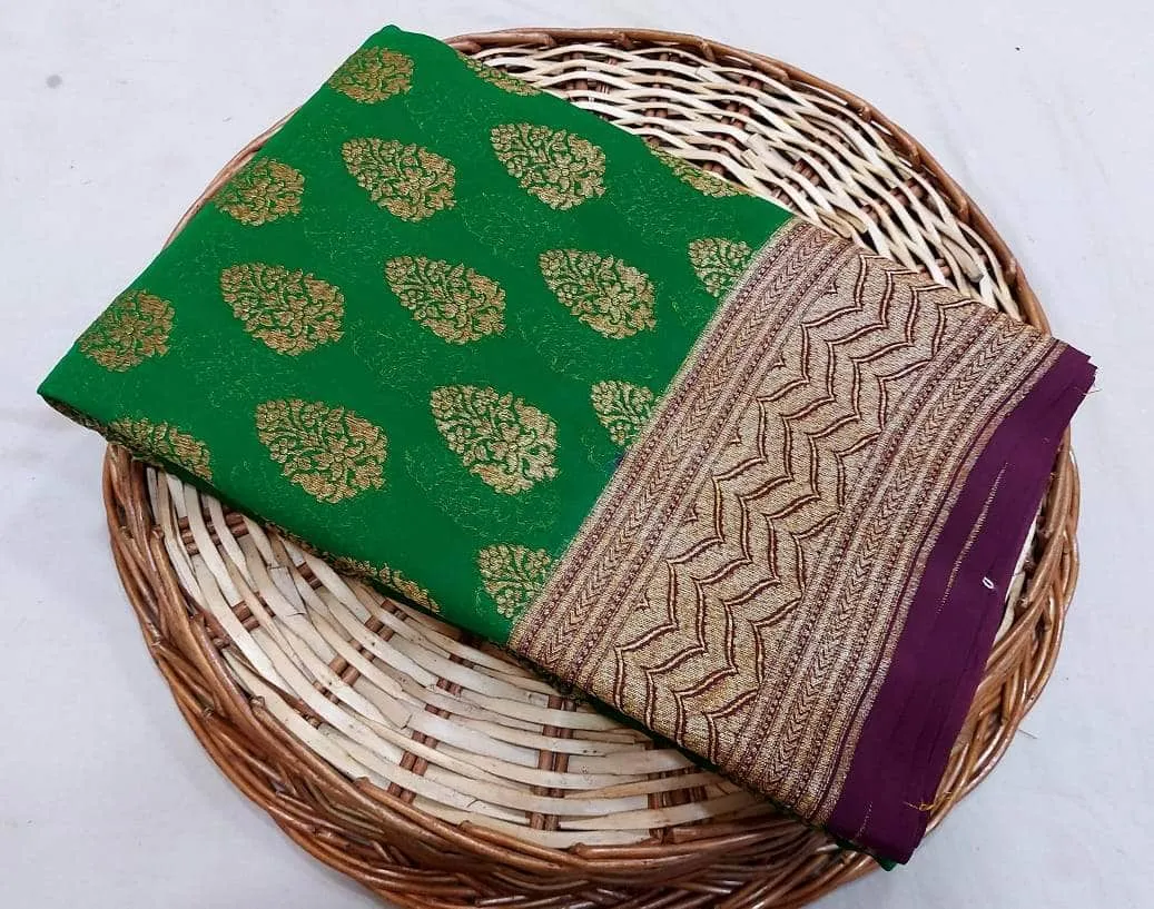 New Designer Pure Handloom Banarasi Khaddi Chiffon Georgette Silk Saree