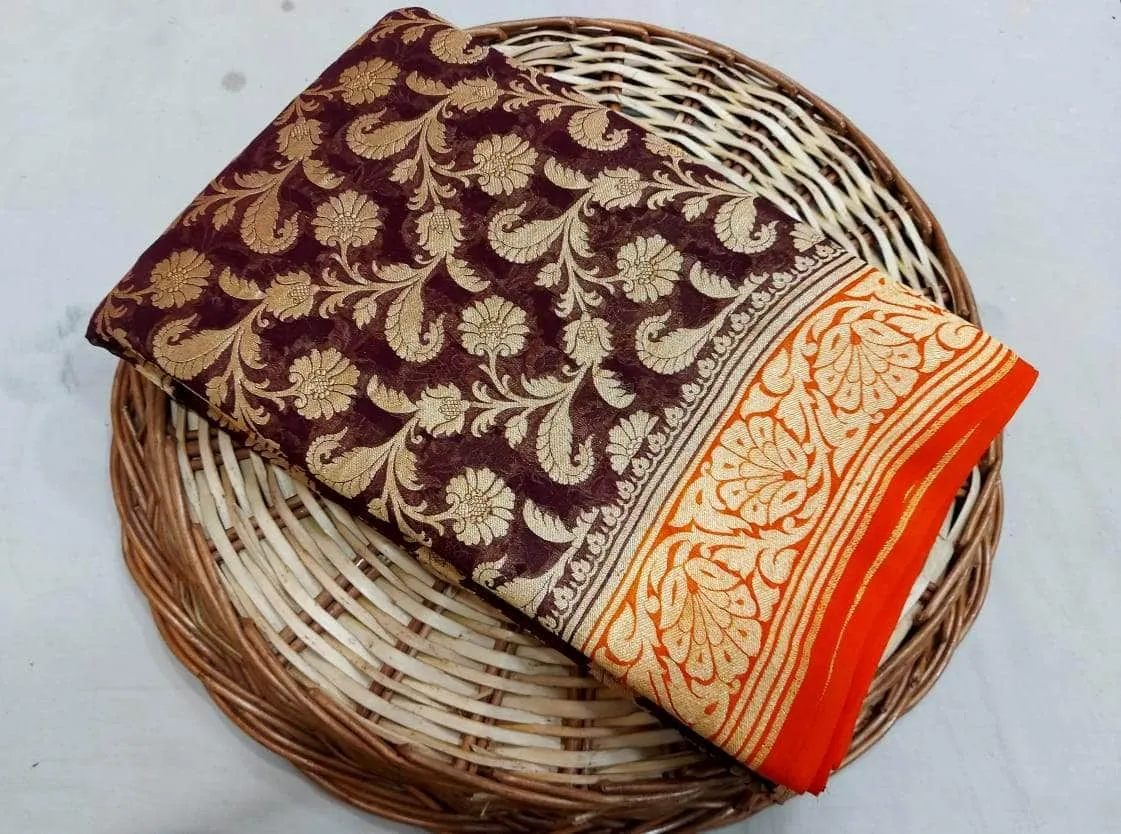 New Designer Pure Handloom Banarasi Khaddi Chiffon Georgette Silk Saree