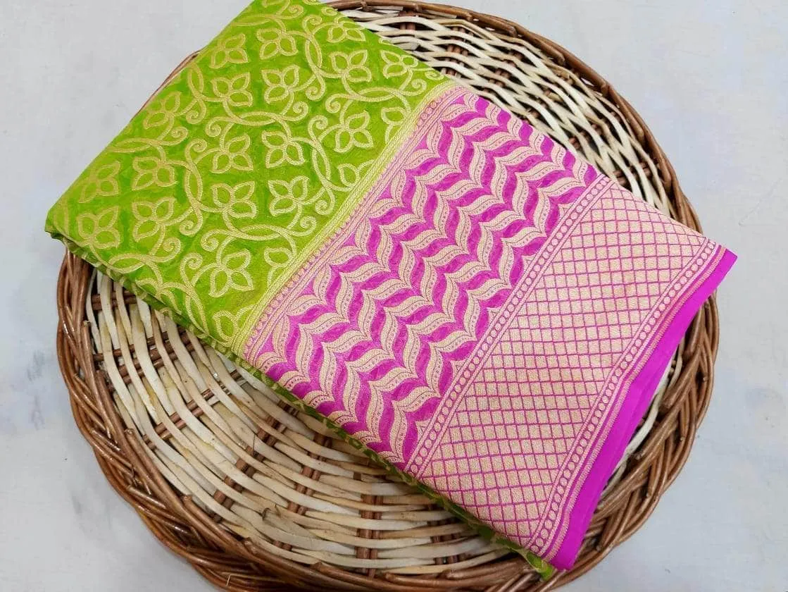 New Designer Pure Handloom Banarasi Khaddi Chiffon Georgette Silk Saree