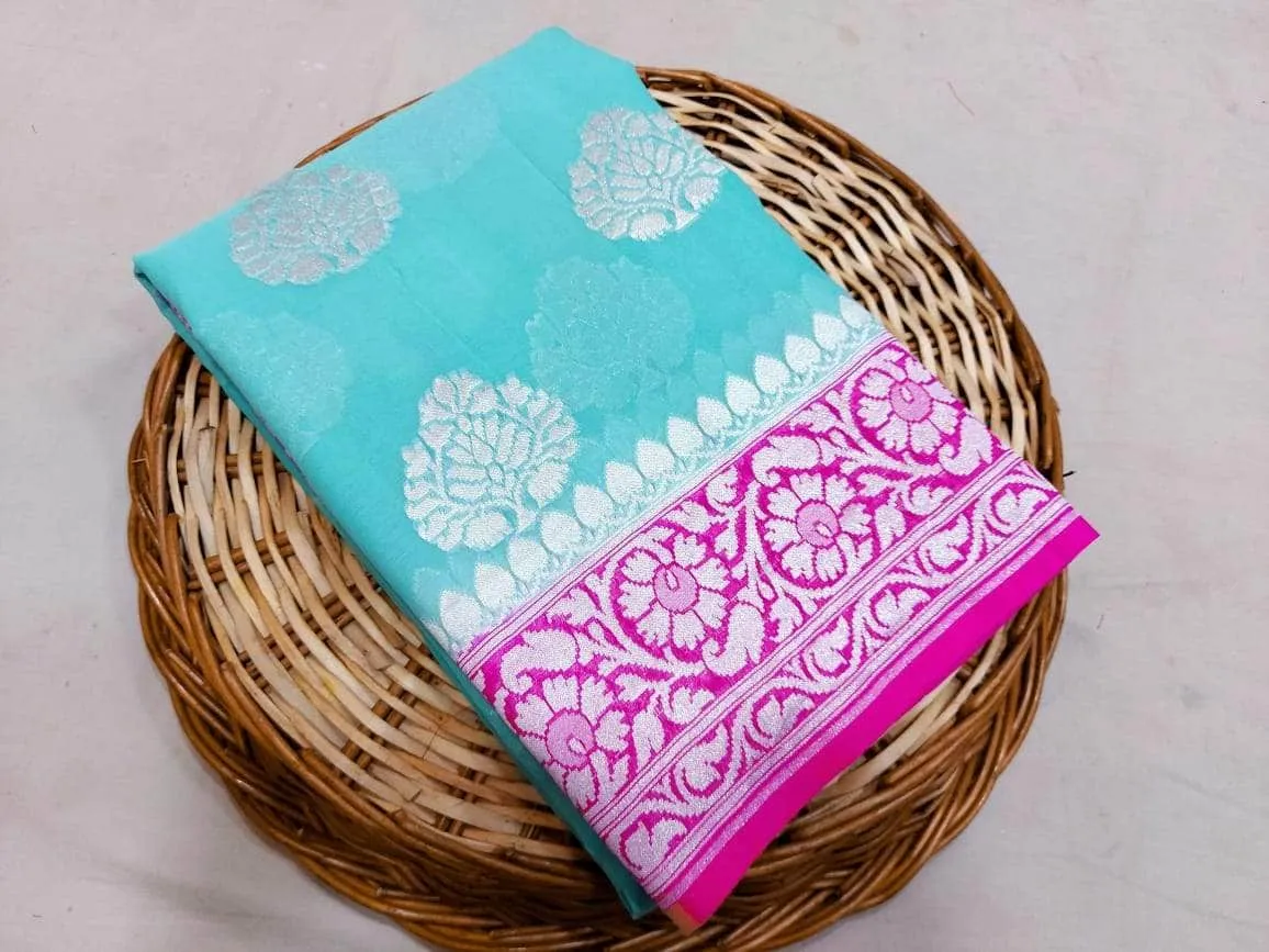 New Designer Pure Handloom Banarasi Khaddi Chiffon Georgette Silk Saree