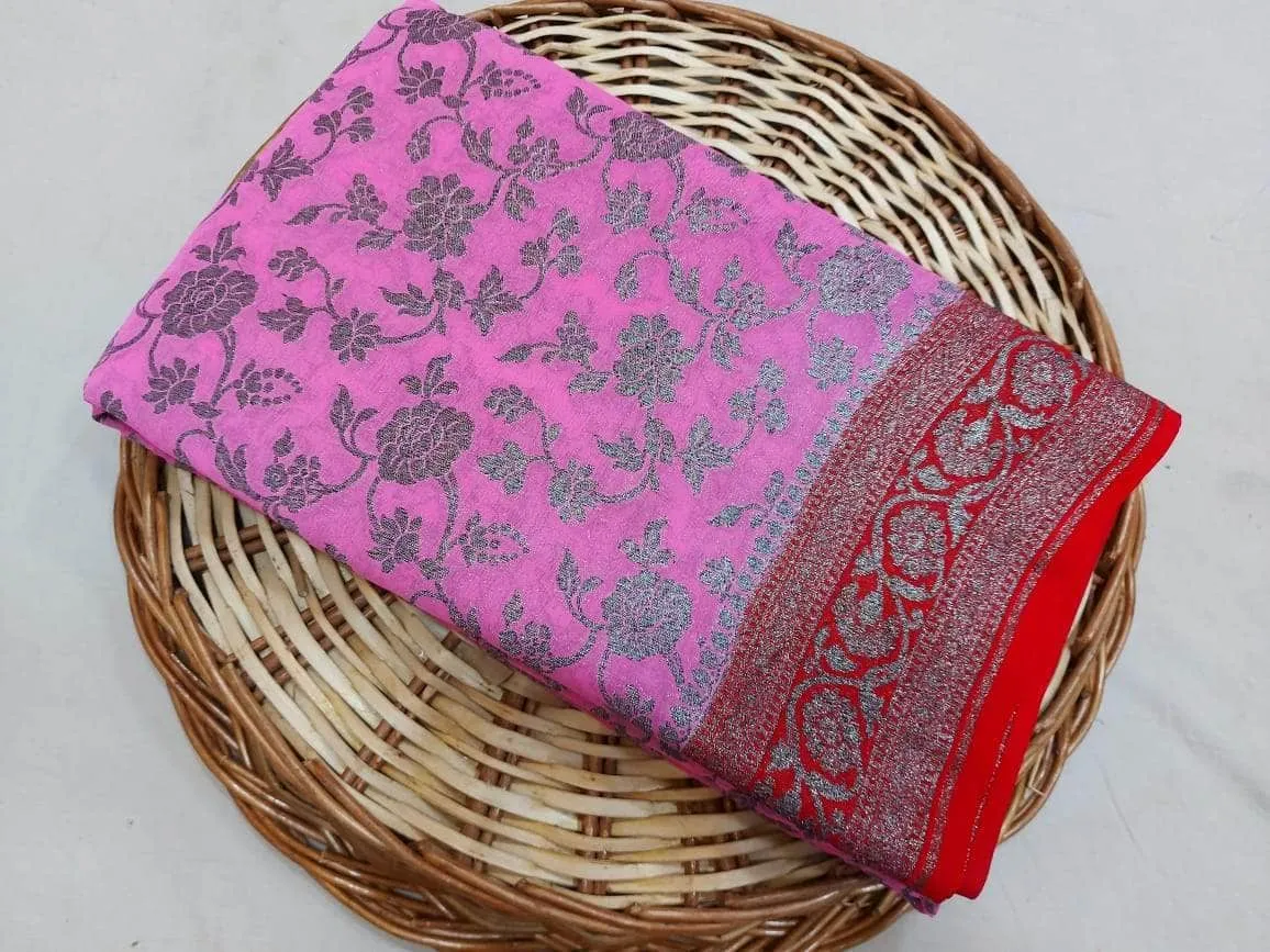 New Designer Pure Handloom Banarasi Khaddi Chiffon Georgette Silk Saree
