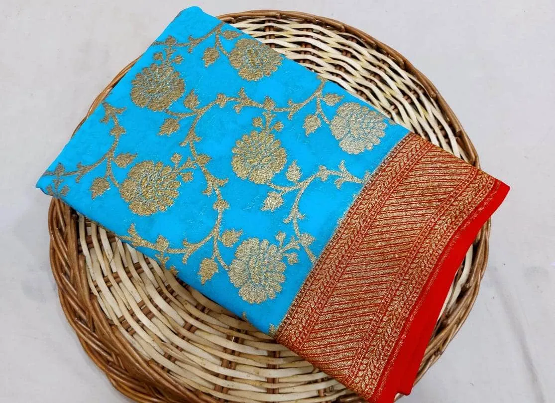New Designer Pure Handloom Banarasi Khaddi Chiffon Georgette Silk Saree