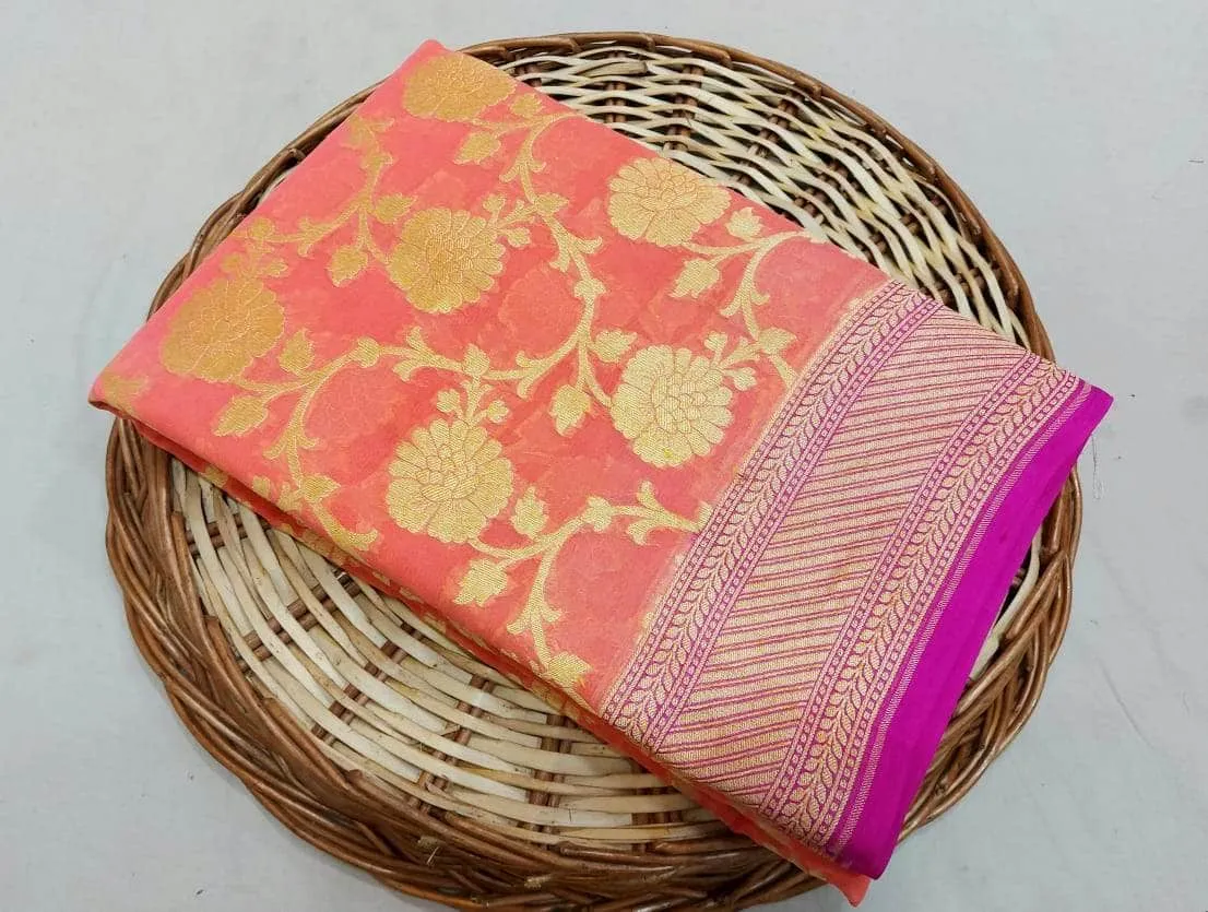 New Designer Pure Handloom Banarasi Khaddi Chiffon Georgette Silk Saree