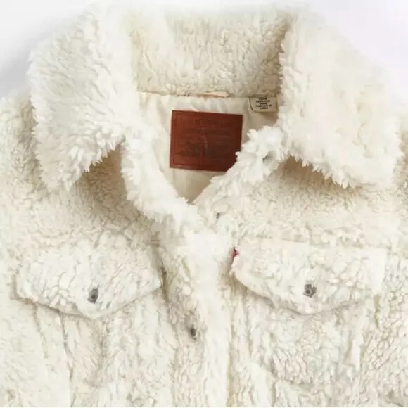 NEW Levi's Baby Bubble Sherpa Trucker Jacket Coconut Milk Cream Off White Size L
