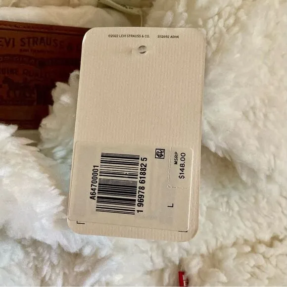 NEW Levi's Baby Bubble Sherpa Trucker Jacket Coconut Milk Cream Off White Size L