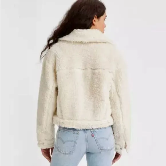 NEW Levi's Baby Bubble Sherpa Trucker Jacket Coconut Milk Cream Off White Size L