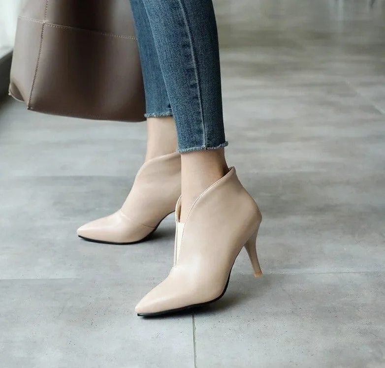 newest hot sale pointed toe super high thin heels zip winter warm plush fashion sexy elegant large size ankle boots