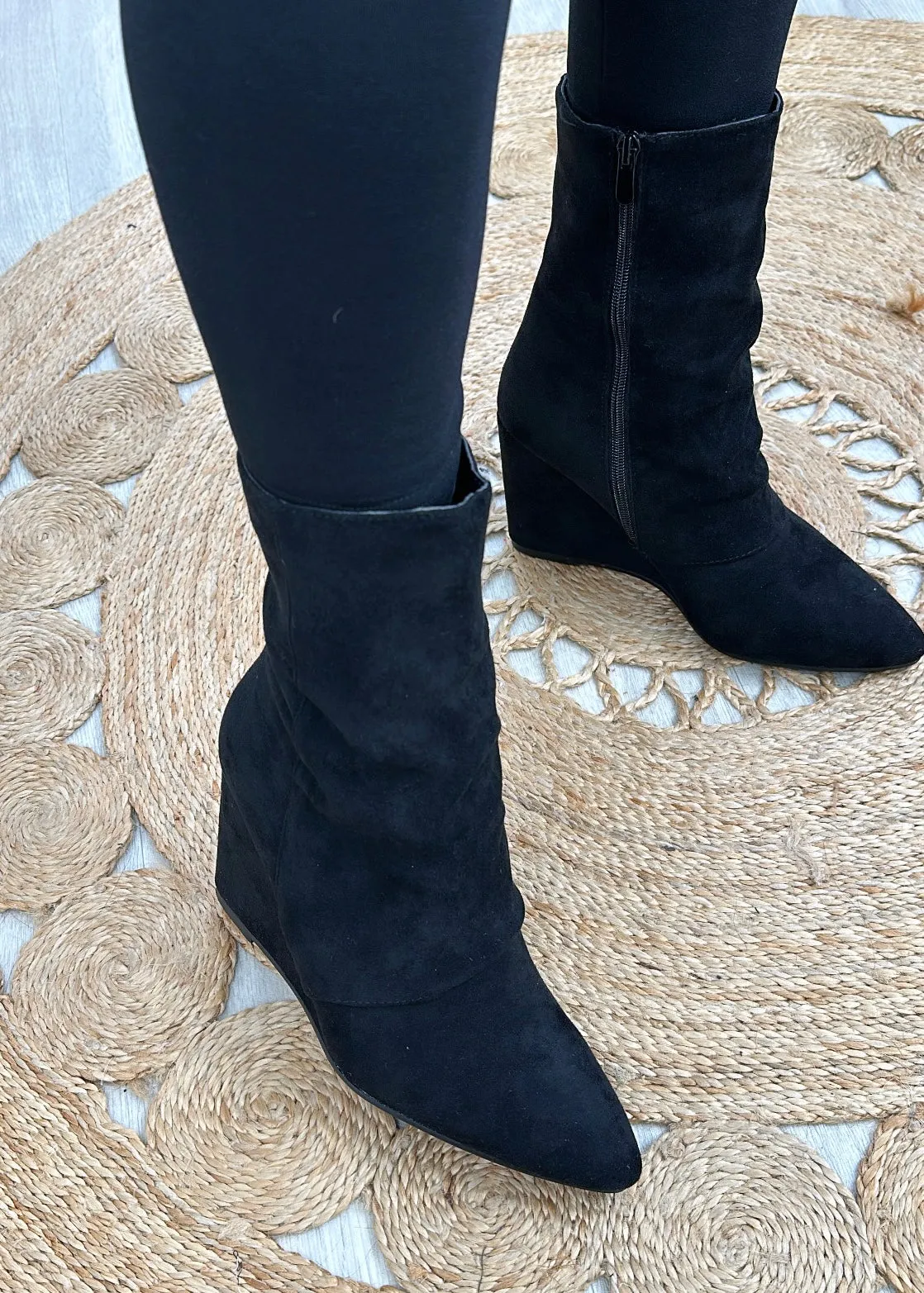 Nikki Black Slouchy Wedge Boots