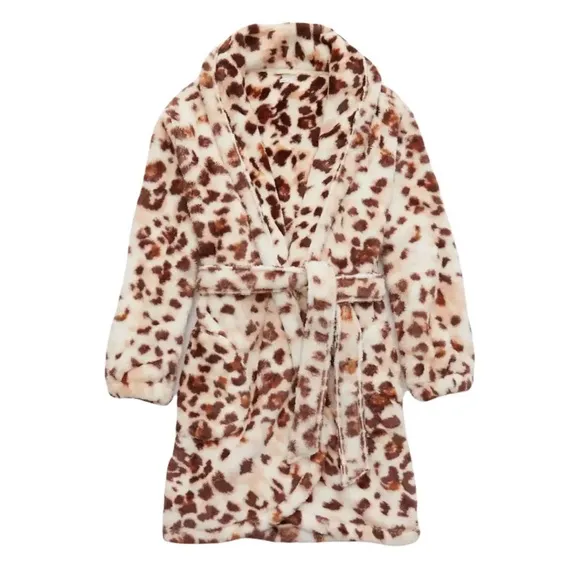 NWT Aerie Plush Robe Leopard Print Super Soft Cozy Sherpa Women's Size XS/S