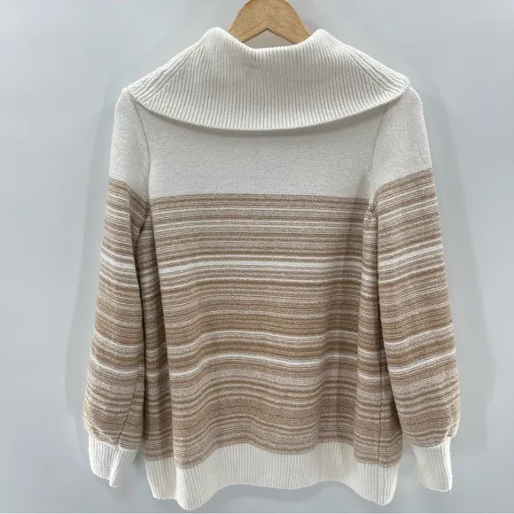 NWT Lane Bryant Cowlneck Striped Cozy Soft White Tan Warm Sweater Size 14/16