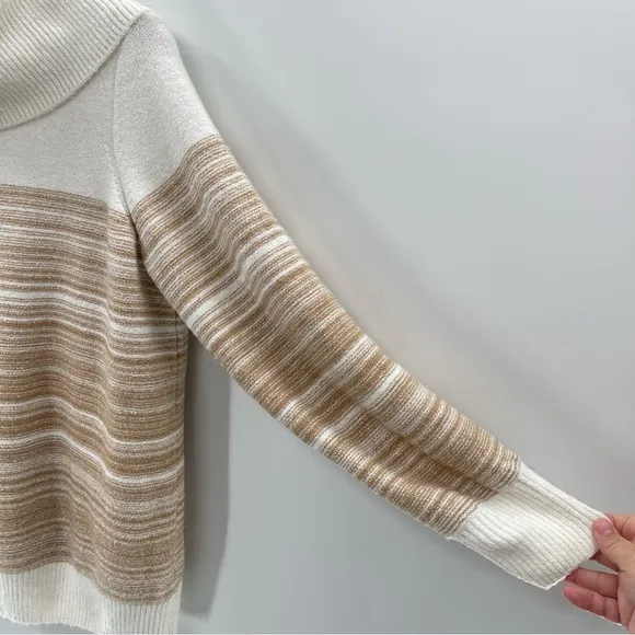 NWT Lane Bryant Cowlneck Striped Cozy Soft White Tan Warm Sweater Size 14/16
