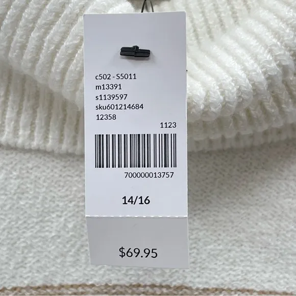 NWT Lane Bryant Cowlneck Striped Cozy Soft White Tan Warm Sweater Size 14/16