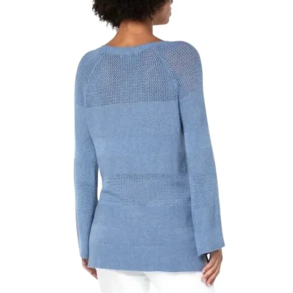 NWT Liverpool Mixed Stitch Crewneck Sweater in Cornflower Blue Heather Sz. S
