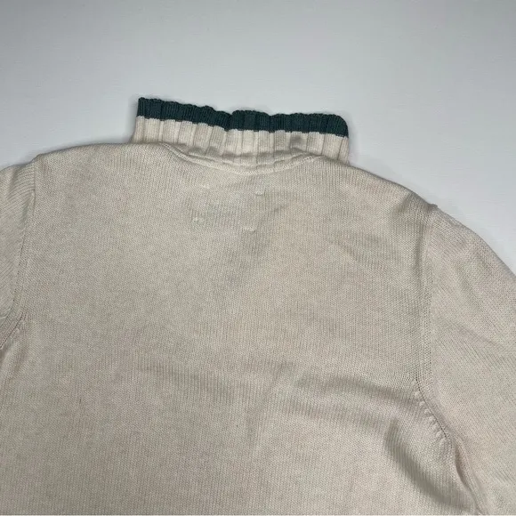 Old Ranch Sweater 1/4 Zip Mock Neck Knit Organic Cotton Cream Green Fisherman XL