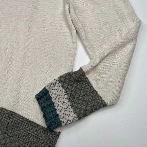 Old Ranch Sweater 1/4 Zip Mock Neck Knit Organic Cotton Cream Green Fisherman XL