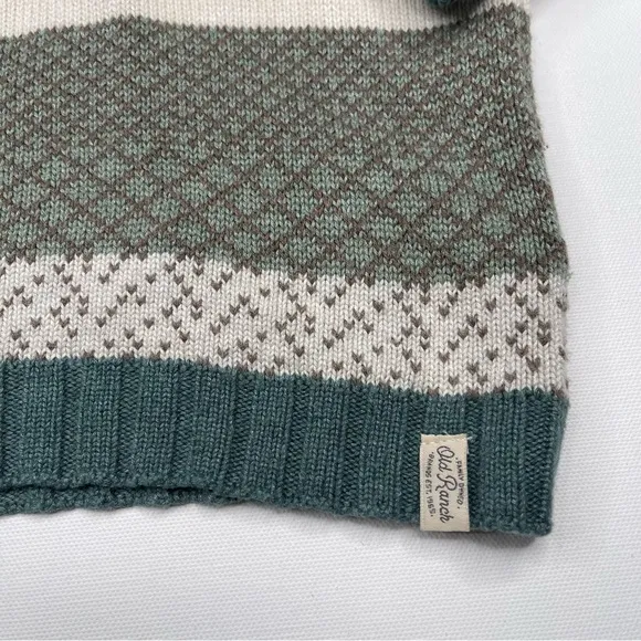Old Ranch Sweater 1/4 Zip Mock Neck Knit Organic Cotton Cream Green Fisherman XL