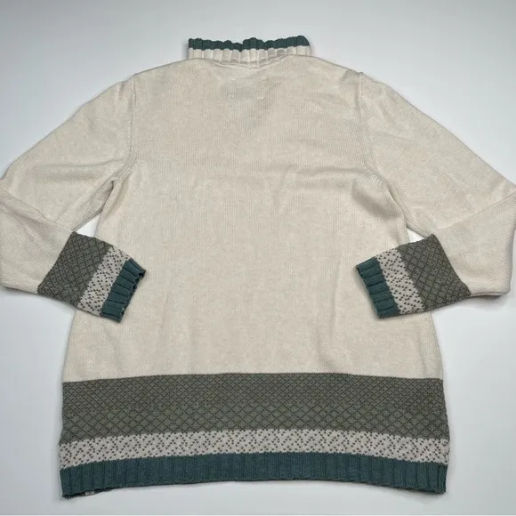 Old Ranch Sweater 1/4 Zip Mock Neck Knit Organic Cotton Cream Green Fisherman XL
