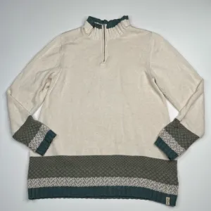 Old Ranch Sweater 1/4 Zip Mock Neck Knit Organic Cotton Cream Green Fisherman XL